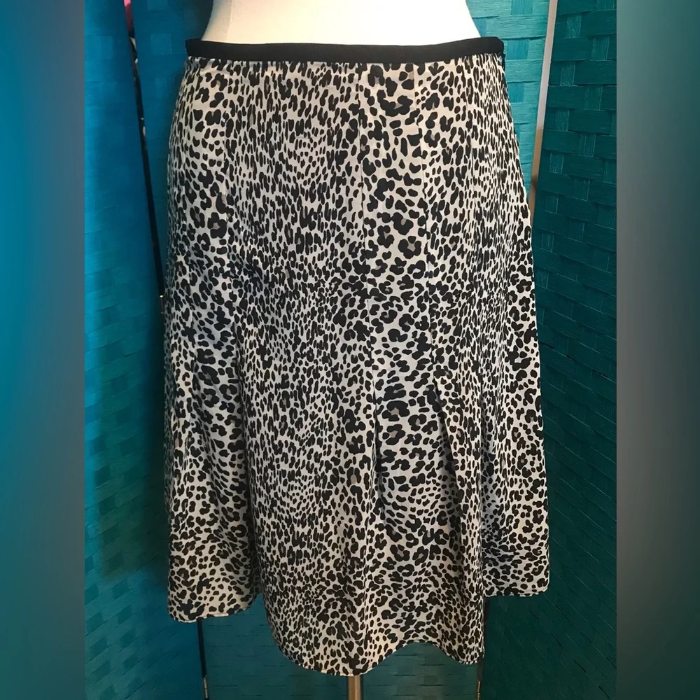 Worthington A Line Pleated Chiffon Skirt Lined Leopard Print